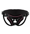 Low Rise Leather Strap On Dildo Harness with Pink Accents